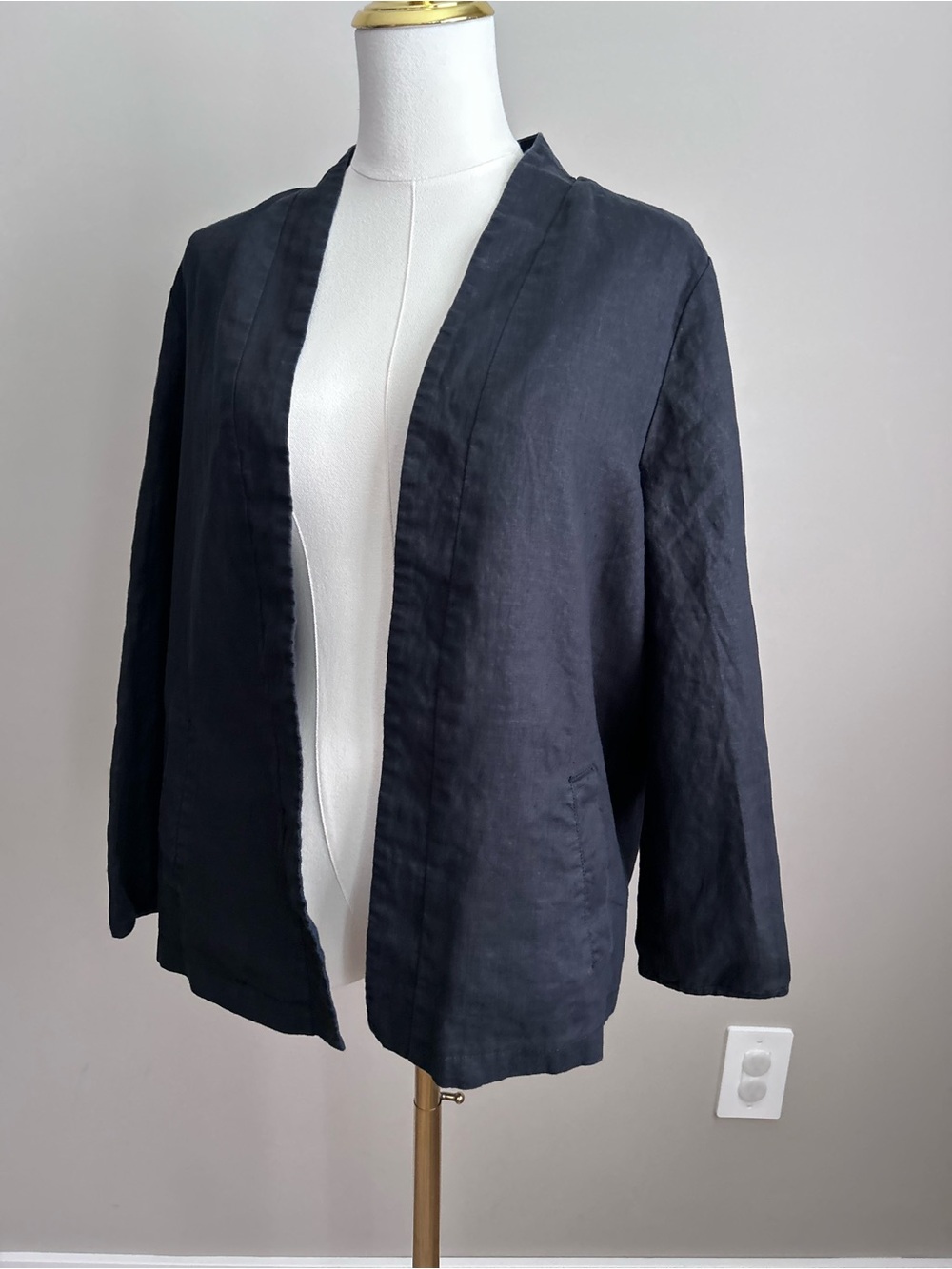 Linen Women's Open-Front Black cardigan lined Jacket summer cottagecore layer